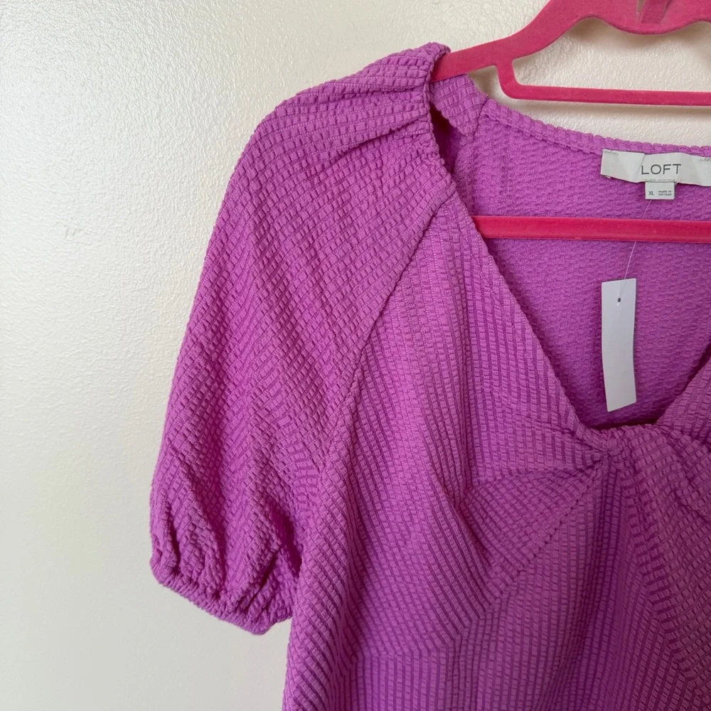 LOFT Seersucker Twist Puff Sleeve Top in Lilac Taffy
